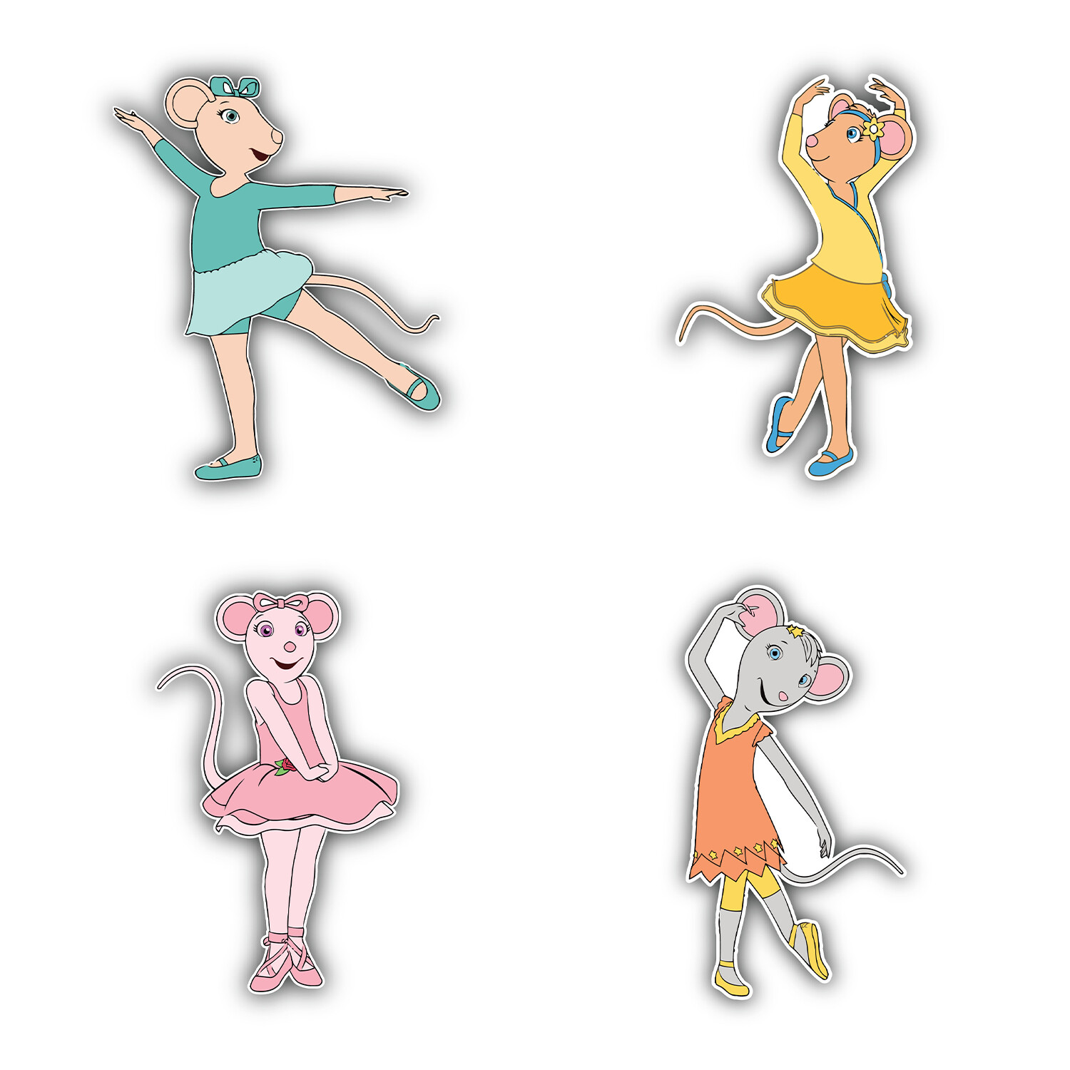 Angelina Ballerina Cartoon Set Of 4 Vinyl Sticker Decals – 5" longer side ID:2