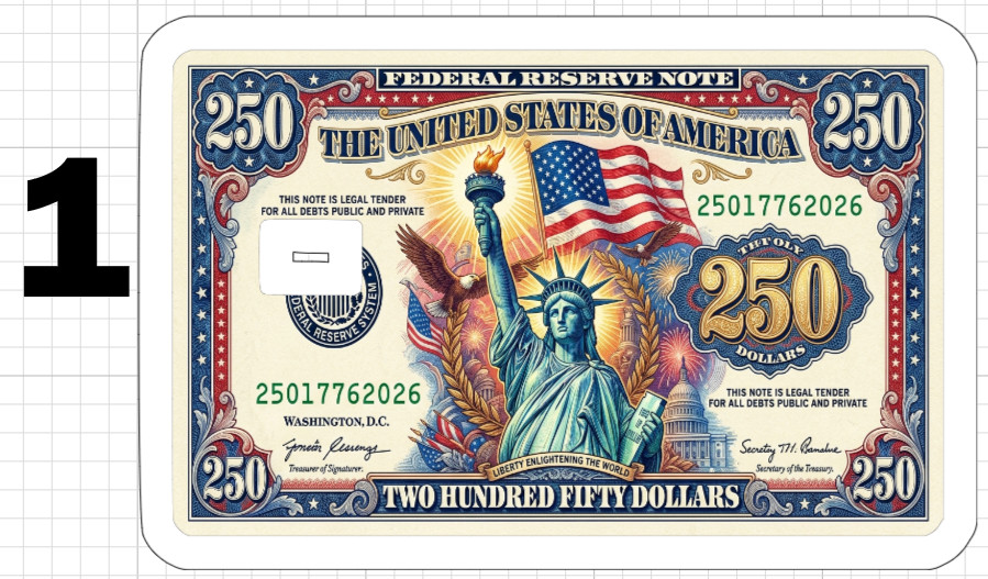250 Dollar Bill Credit Debit Gift Card Skin ATM Sticker America USA Birthday US