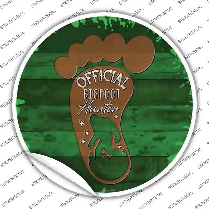 Bigfoot Hunter Footprint Round Vinyl Sticker Decal