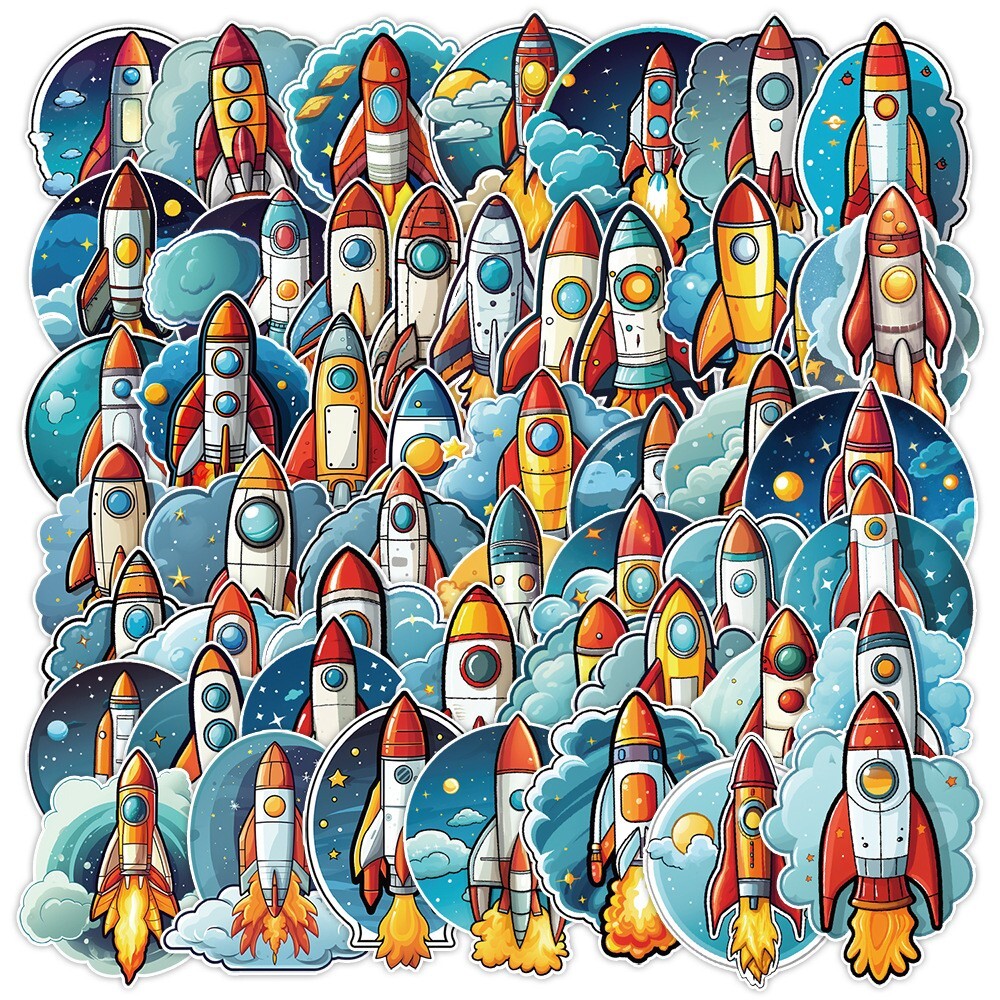 50pcs Waterproof Vinyl Stickers Rocket Outer Space Luggage Phone Laptop Window
