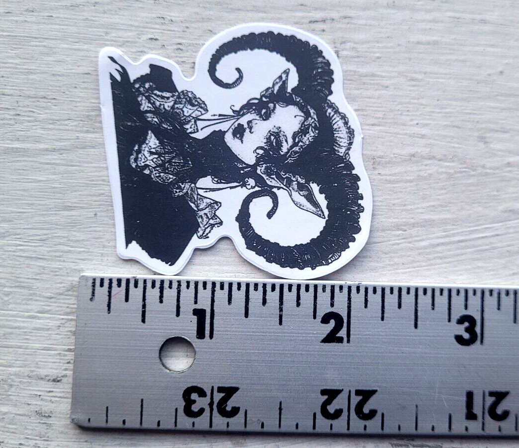 Haunted Doll Active Spirit Horror Demon Girl Horns Death Sticker White Black 1pc