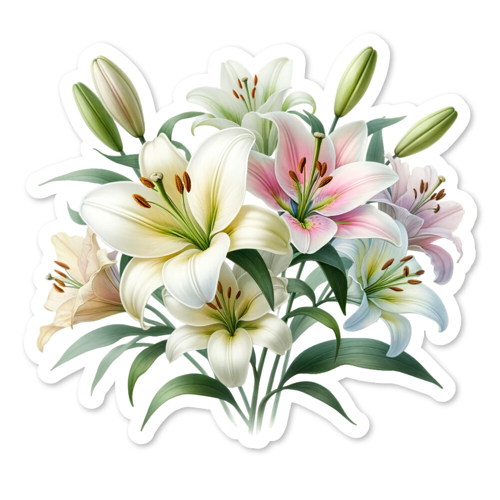 Lily, Lilies Bouquet Vinyl Sticker, Water Resistant, Water Bottle, Scrapbooking