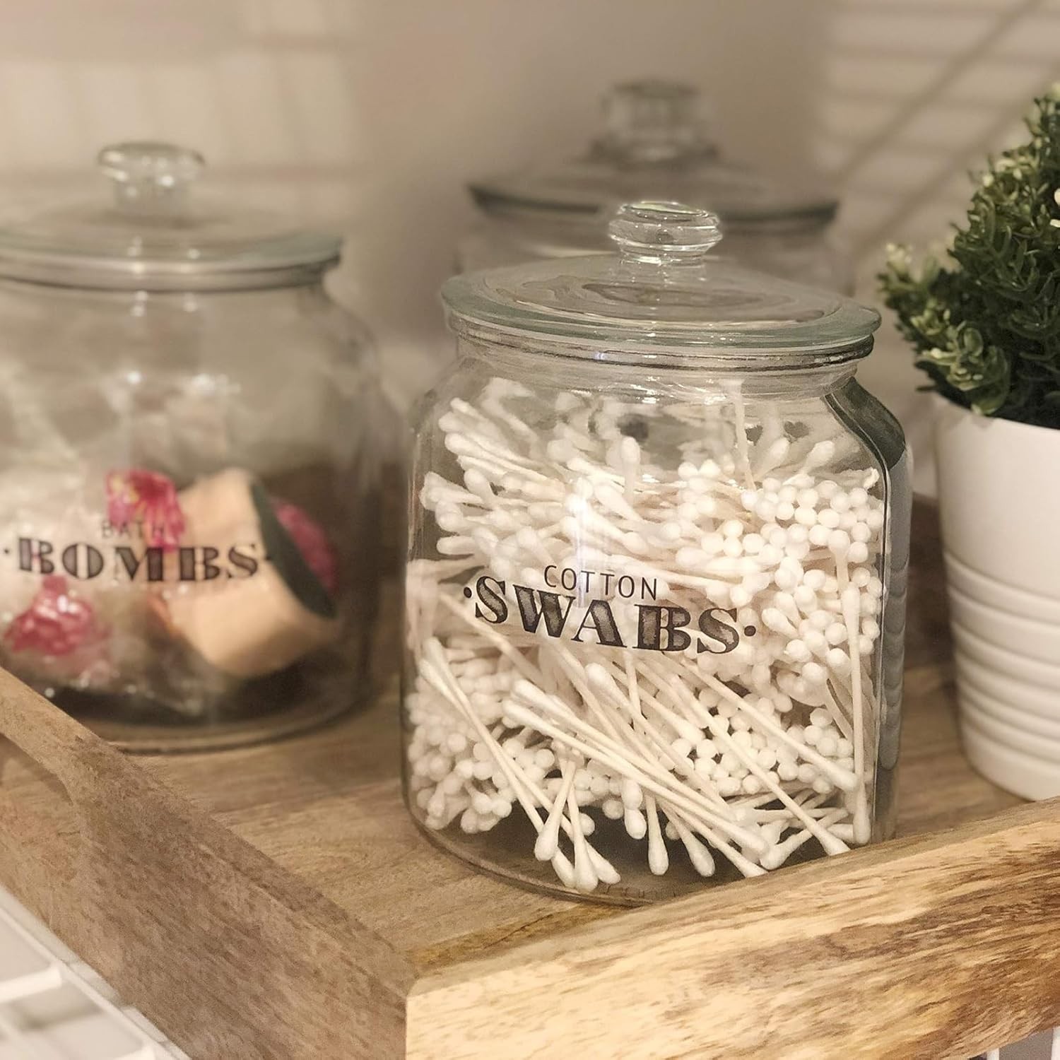 Clear Background Labels with Black Letters for Bathroom Organization and Style