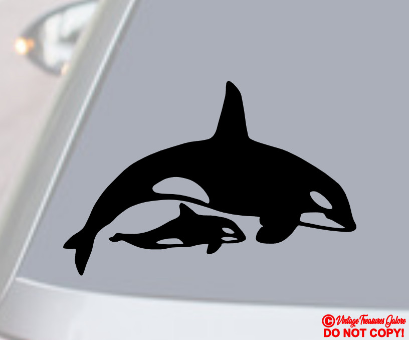 ORCA KILLER WHALE With BABY CALF Vinyl Decal Sticker Car Window Wall Bumper Cute