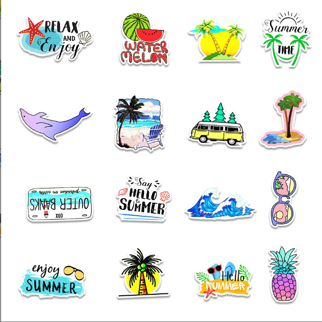 50 Pcs Stickers Summer Vacation Beach Tree Luggage Skateboard Car Phone Vinyl