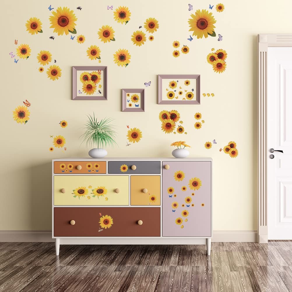 135 Pcs Sunflower Wall Sticker, Removable 3D Waterproof Decor for Kids, Mothe…