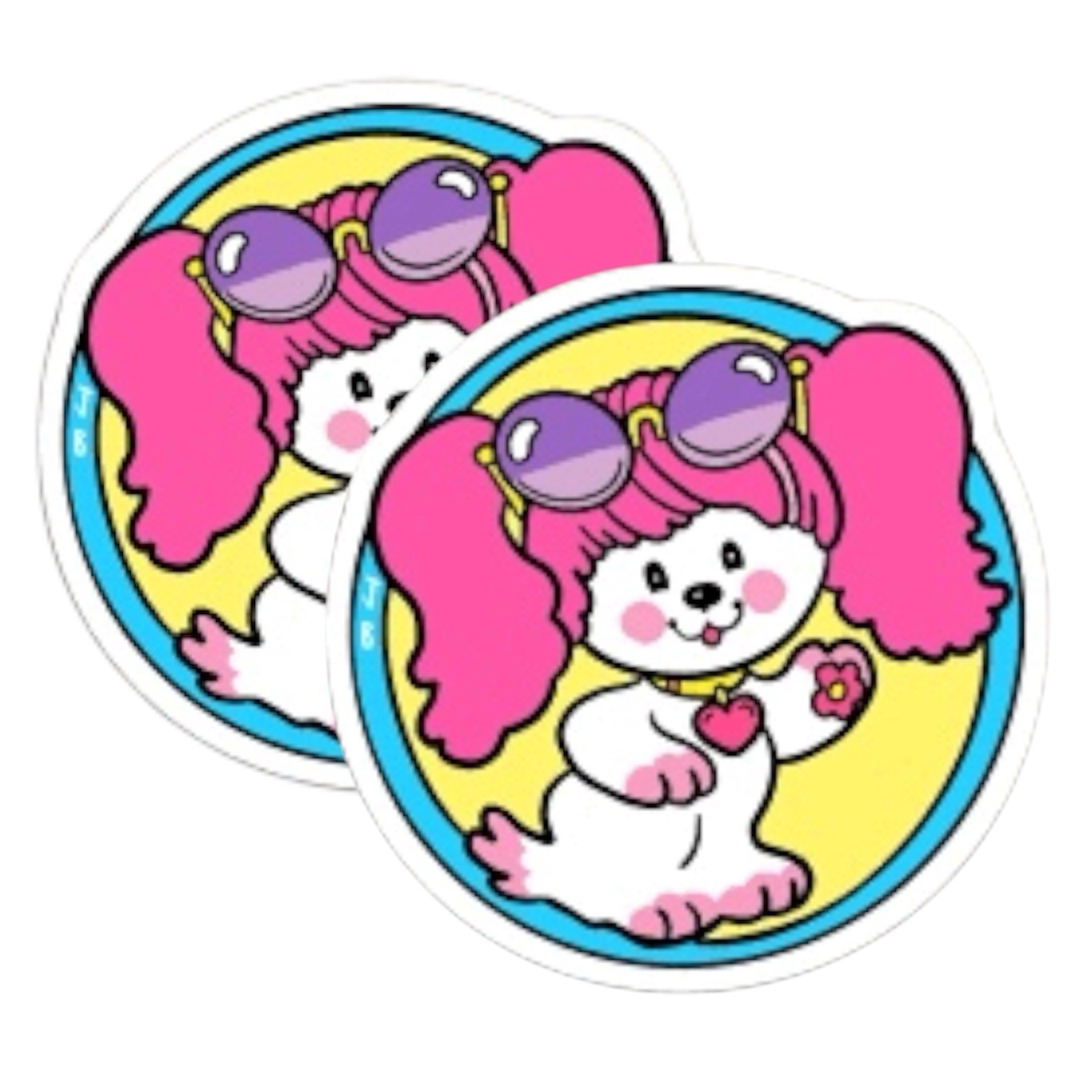 2 PACK-POOCHIE DOG FLOWERS RETRO 80s 2” VINYL DECAL VTG LOOK STICKER SET
