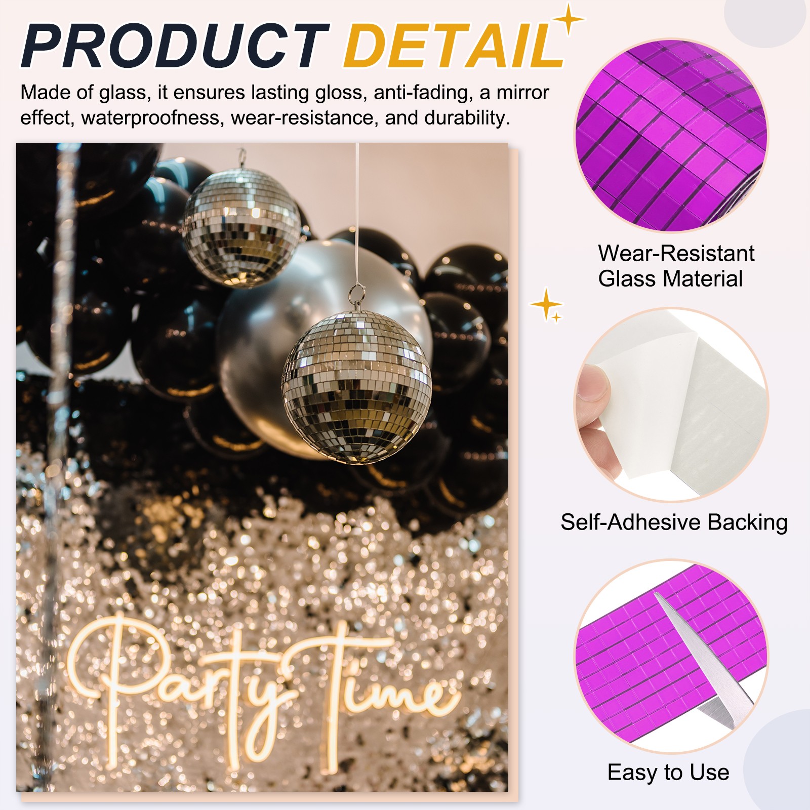 5x5mm Self Adhesive Mirrors Mosaic Tiles, 3840 Pcs Mosaic Sticker, Rose Red
