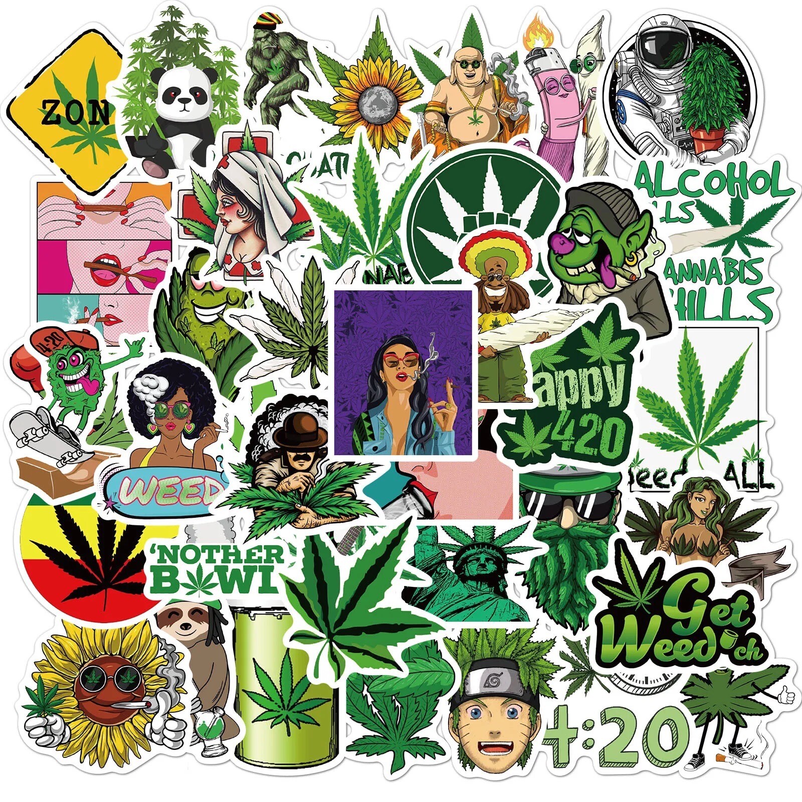 50 PCS 420 Weed Sticker Set [B] Marijuana Yeti Laptop Decals Car Free Shipping