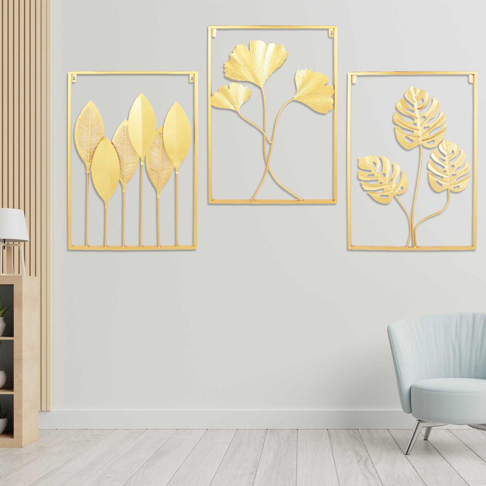 Metal Wall Art for Living Room, Large Leaf Frame Accent Leaves Wall Decor Home