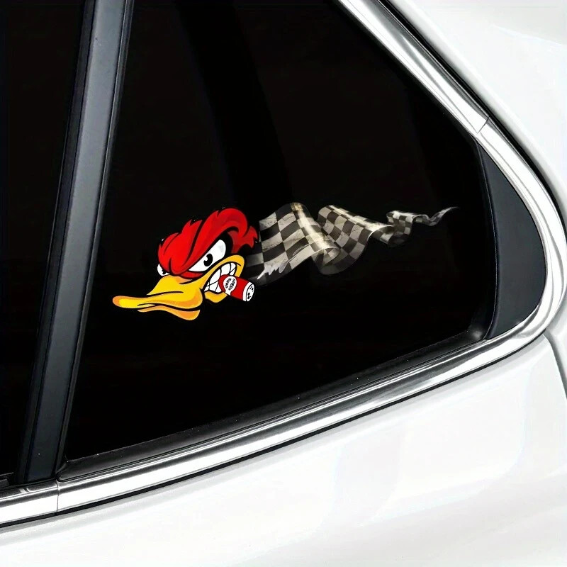 Angry Duck Cigar & Racing flag Decal Waterproof Vinyl Sticker 7"