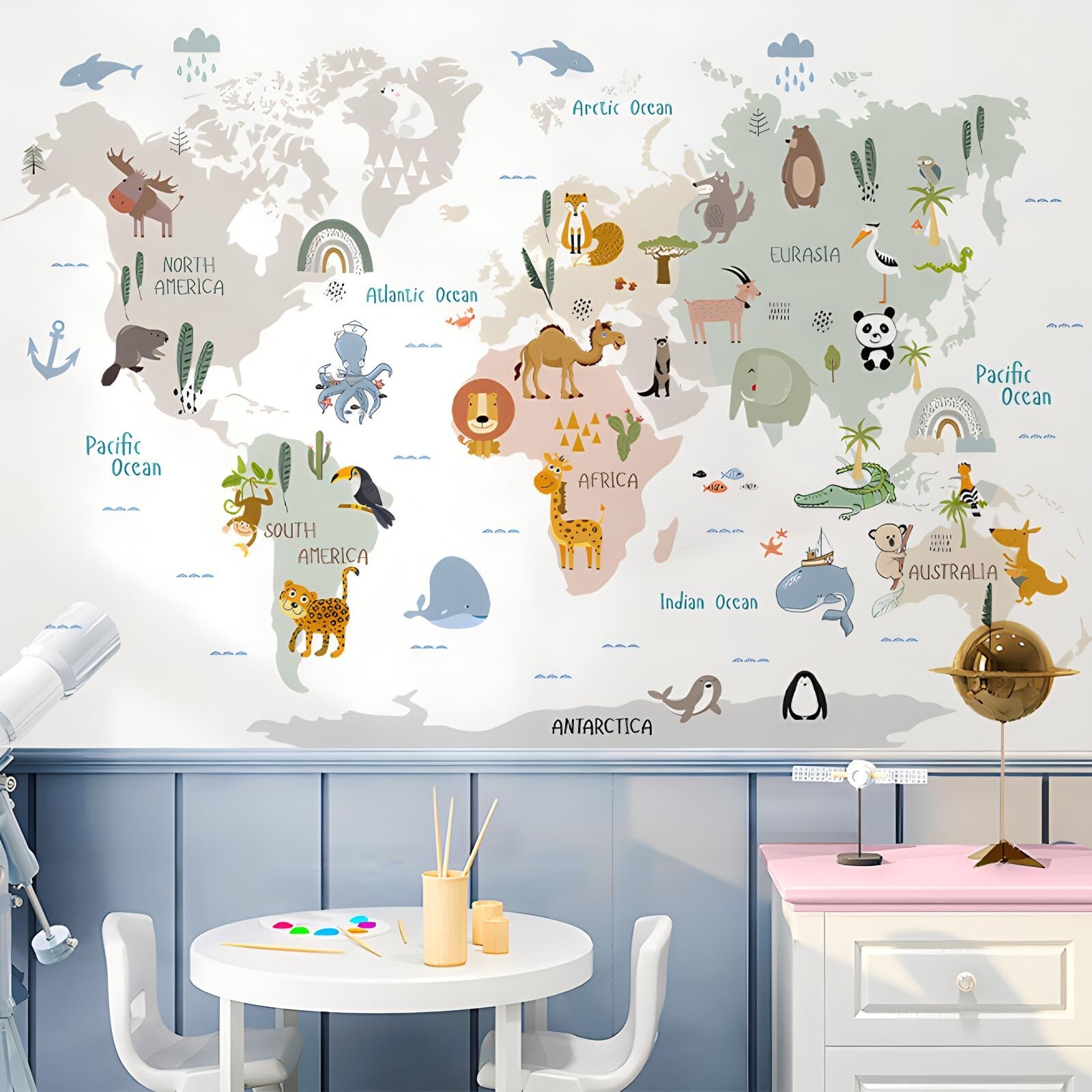 Animal World Map Wall Decals Jungle Animal Wall Stickers Forest Wild Animals …