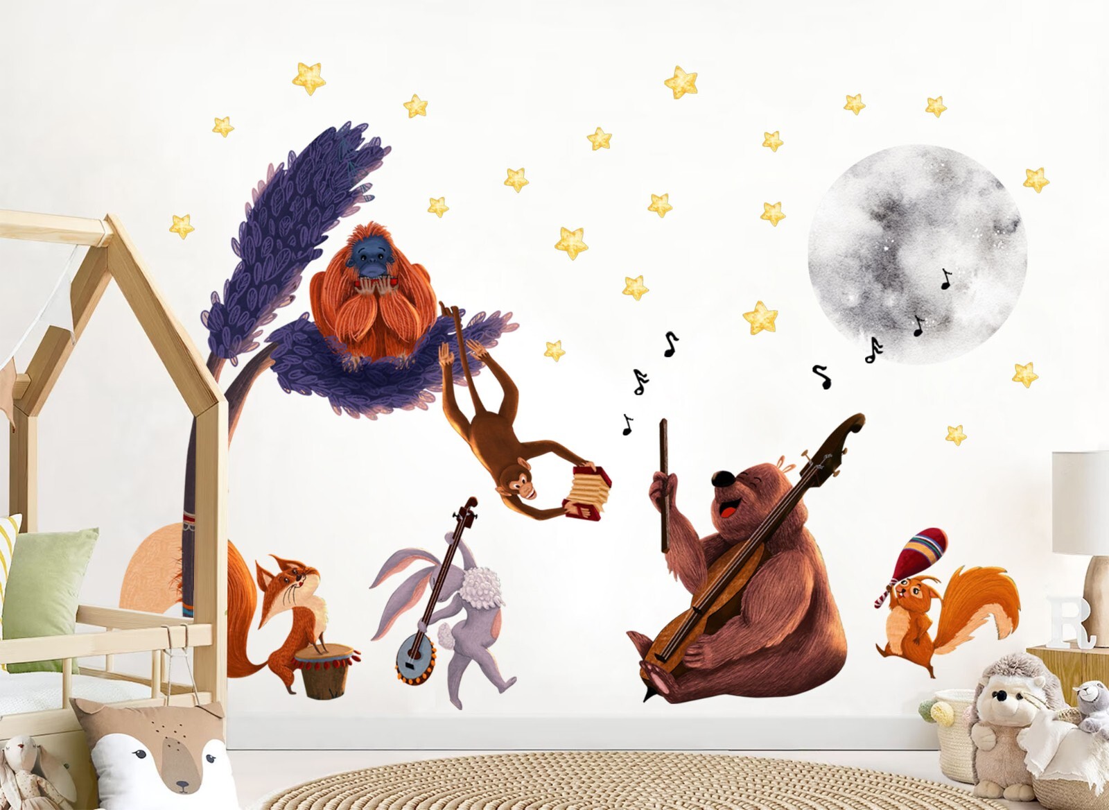 Forest Party Night Bear Fox Moon Monkey for Kids Nursery Wall Decal Sticker