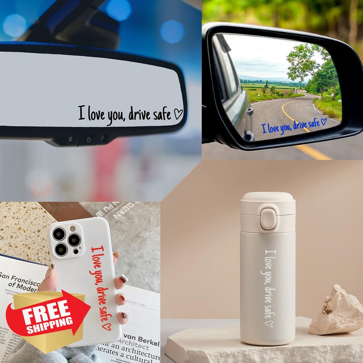 Wevdn 6pcs I Love You Drive Safe Heart Sticker White