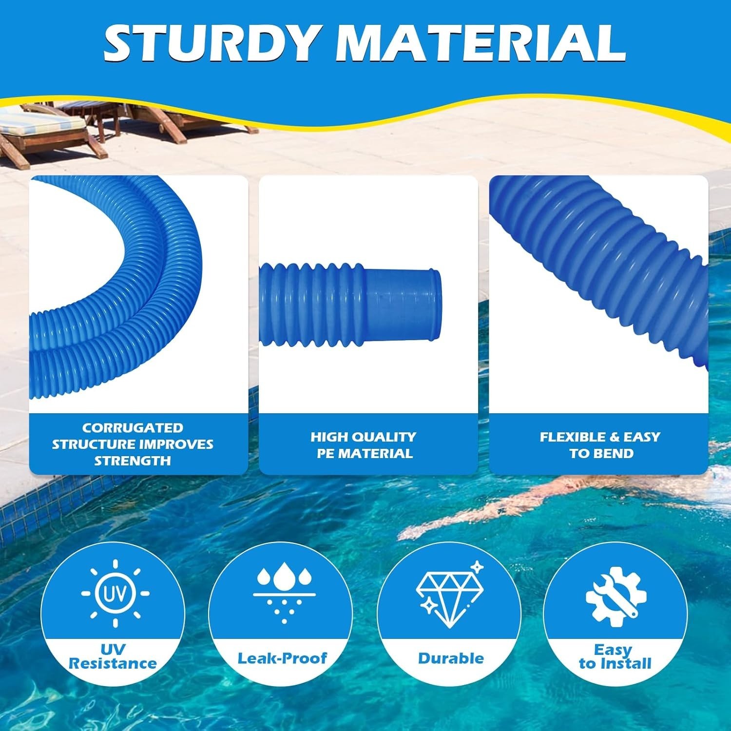 4 Pcs 1.25" Pool Pump Replacement Hoses, 59" Long, Fits Above Ground Filters