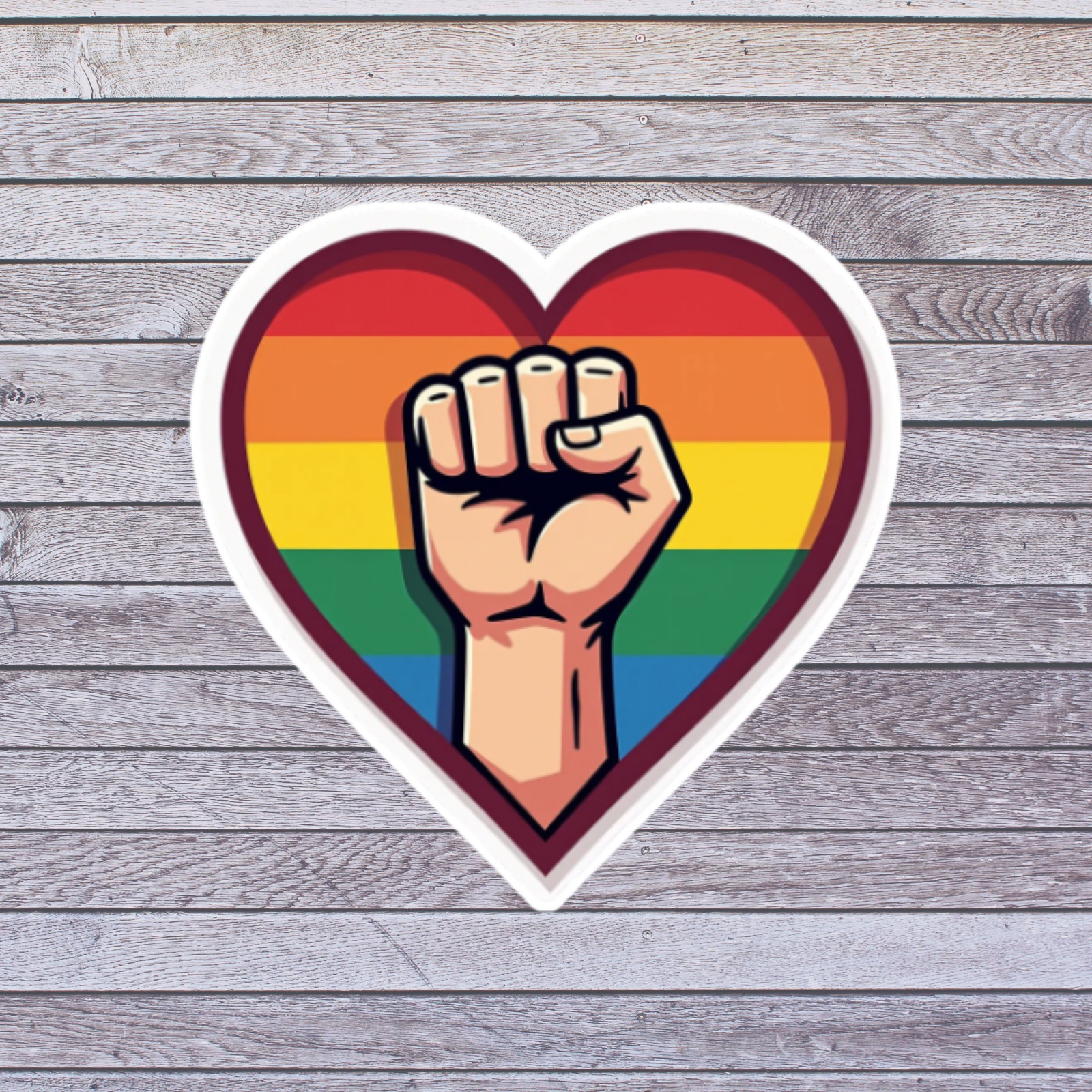 Pride sticker vinyl decal rainbow heart raised fist equality