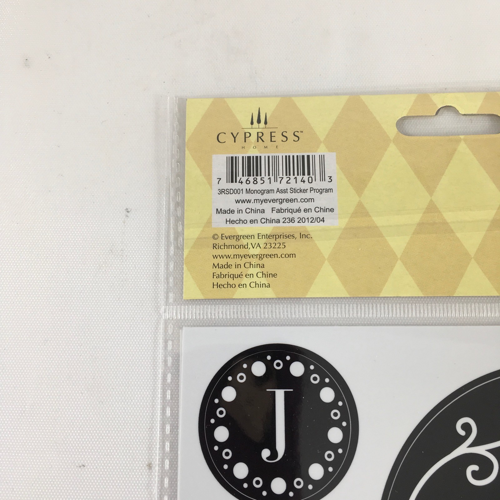 Stick-A-Round Peel And Stick Monogram "J" Assorted Decals Cypress Home