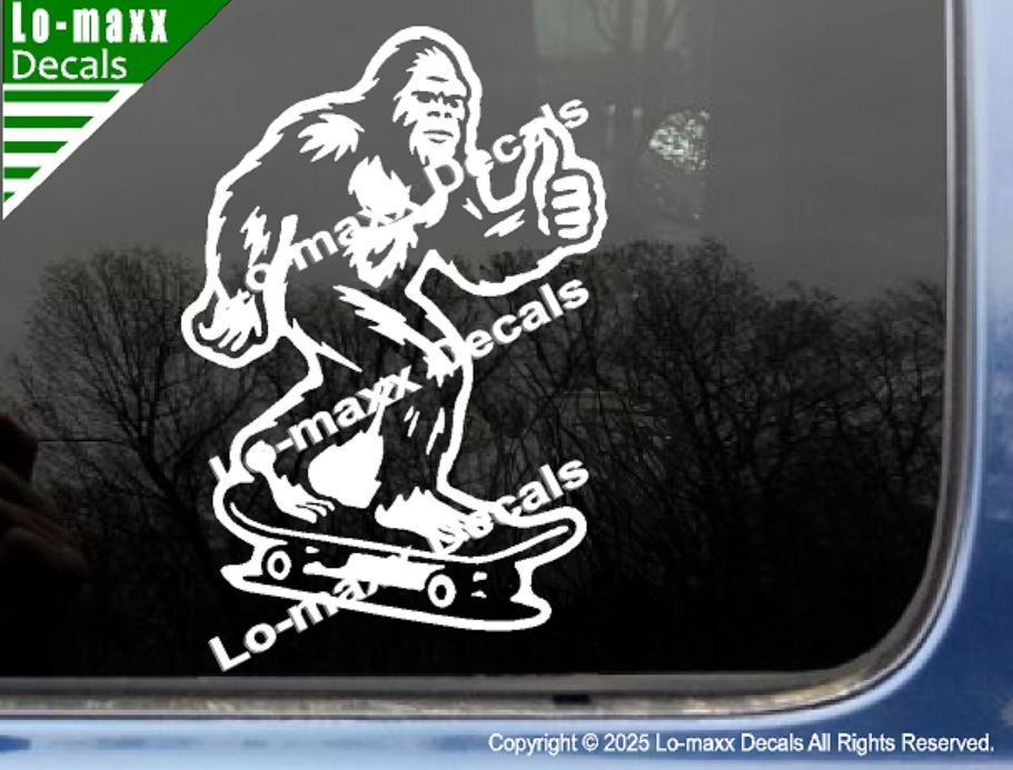 Sasquatch Yeti Skateboard Car Truck Funny Bigfoot Vinyl Sticker Die Cut Decal