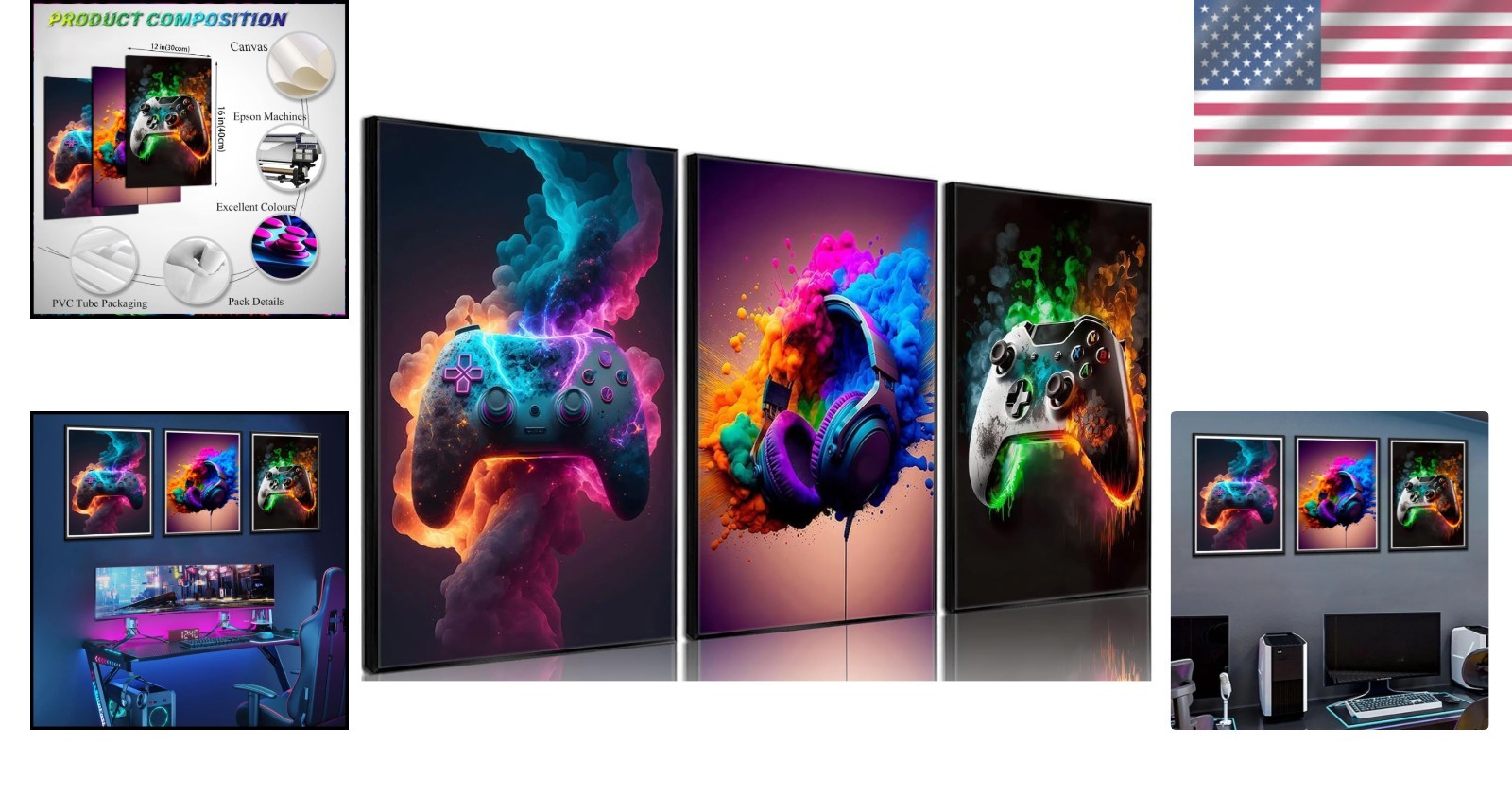Immersive 12×16 Gaming Art Set – Colorful Unframed Posters for Teen Spaces