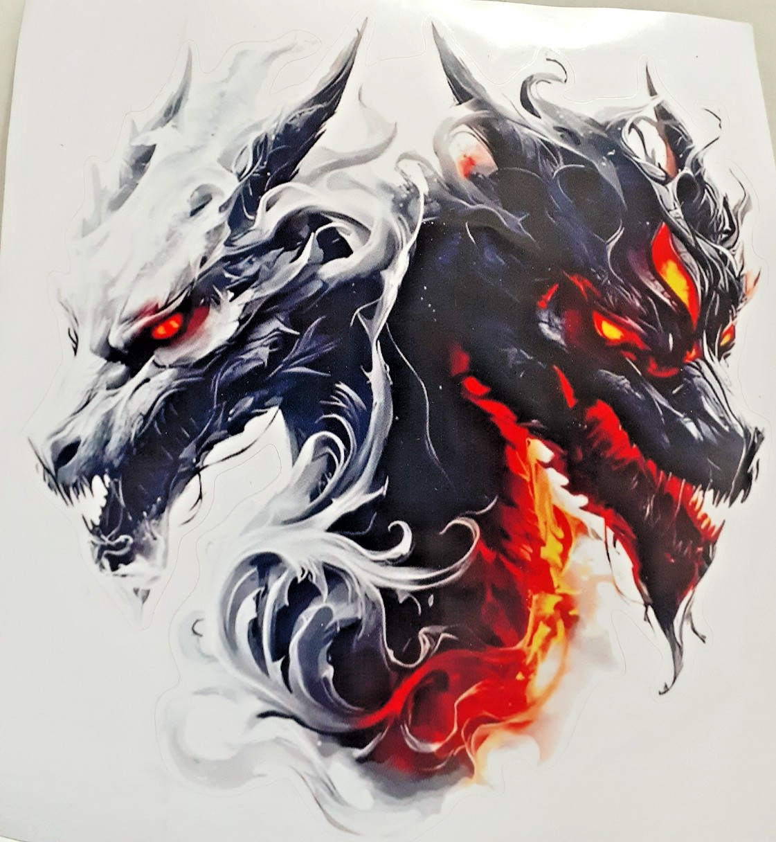 Black & White Evil Dragons Vinyl Decal Sticker 6" x 6.25"