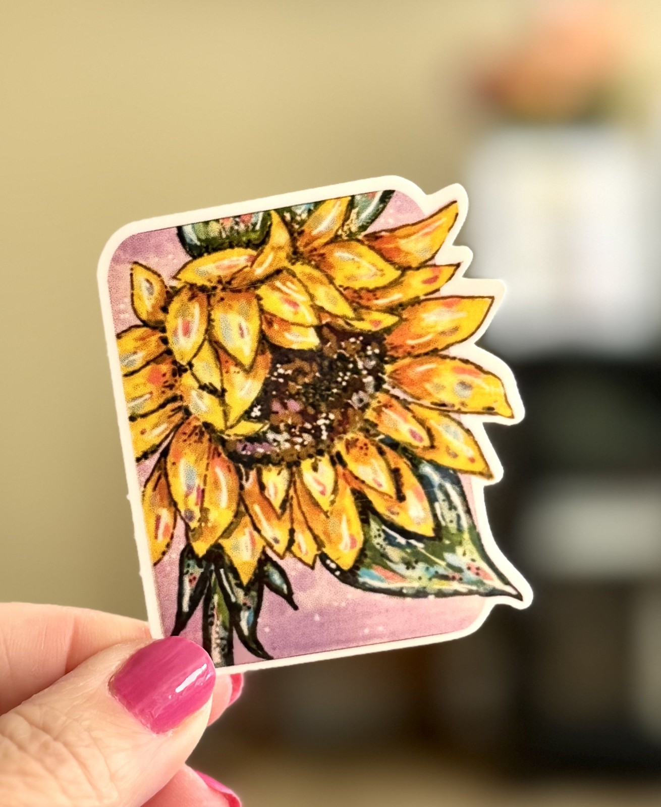 Sunflower Sticker, ACEO Bright Color Flower Cute Sticker, Decal, Waterproof