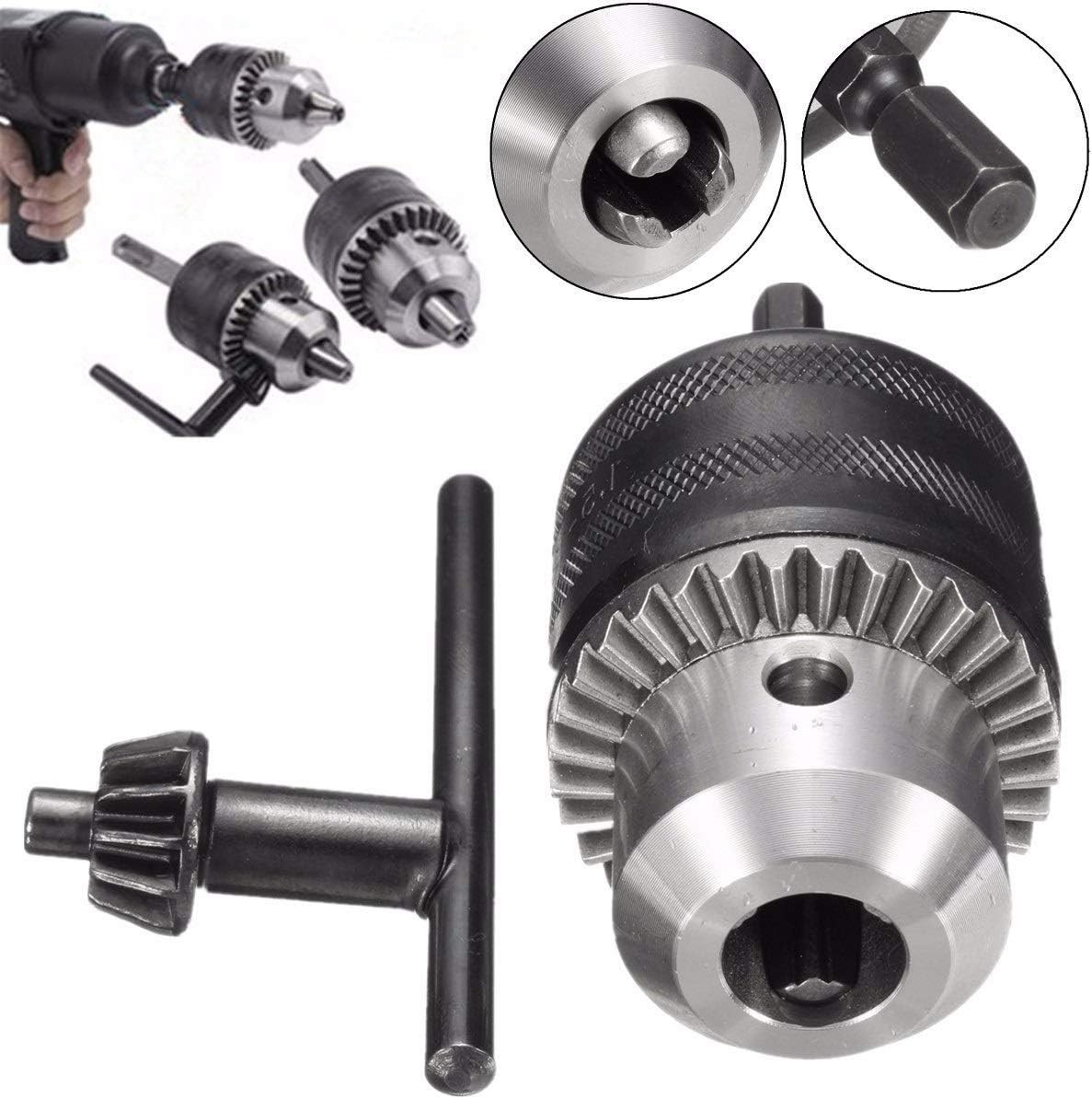 1/2"(13Mm) Drill Chuck with 1/4" Quick Change Hex Drive and Wrench to Drill