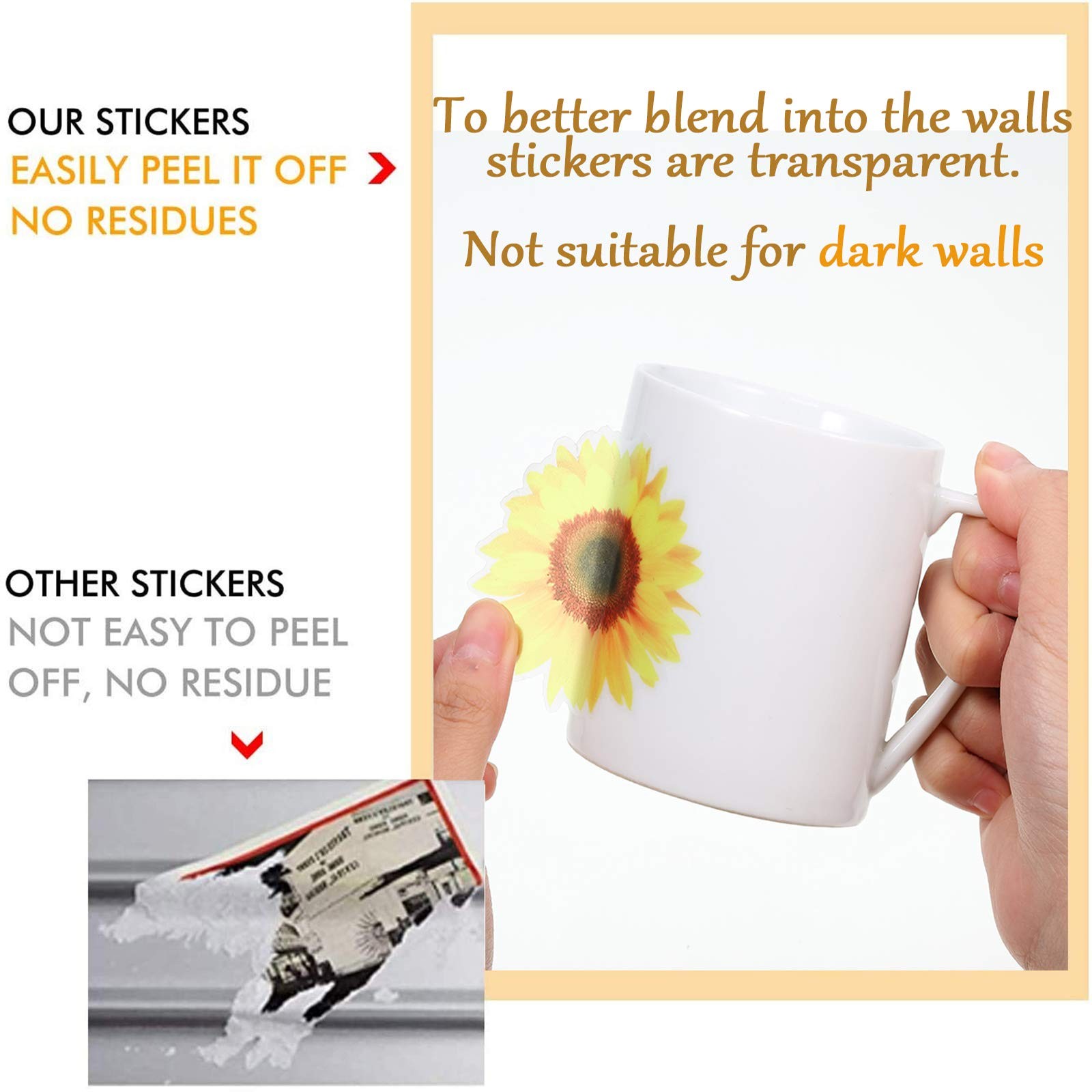 Zonon 72 Pieces Sunflower Wall Sticker 3 Count (Pack of 1), Bright
