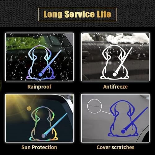 Reflective White Dog Tail Wiper Decal, Funny Moving Animal Design for Car Rear