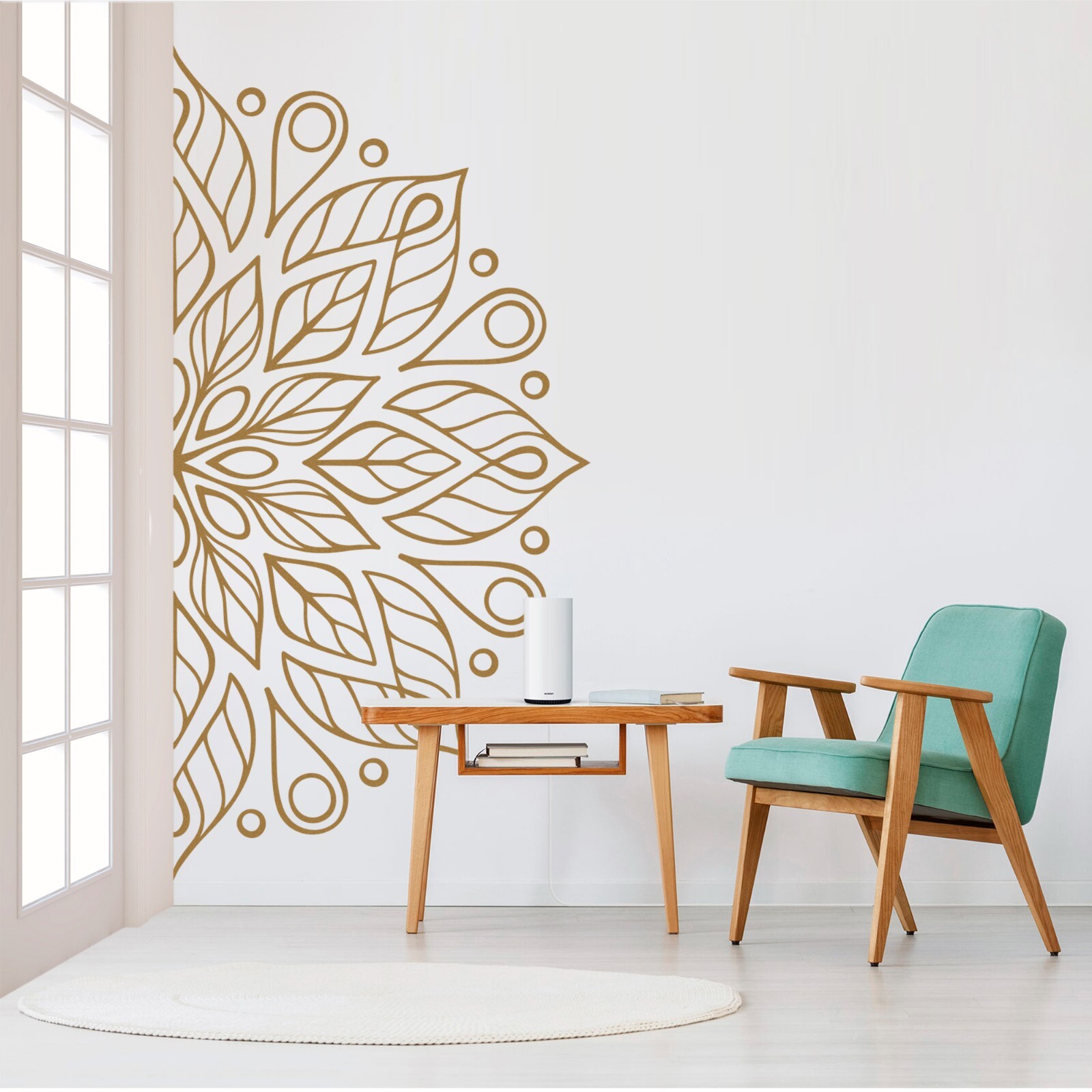 Mandala in Half Wall Sticker, Wall Decal, Yoga, Boho, Sticker for Meditation #13