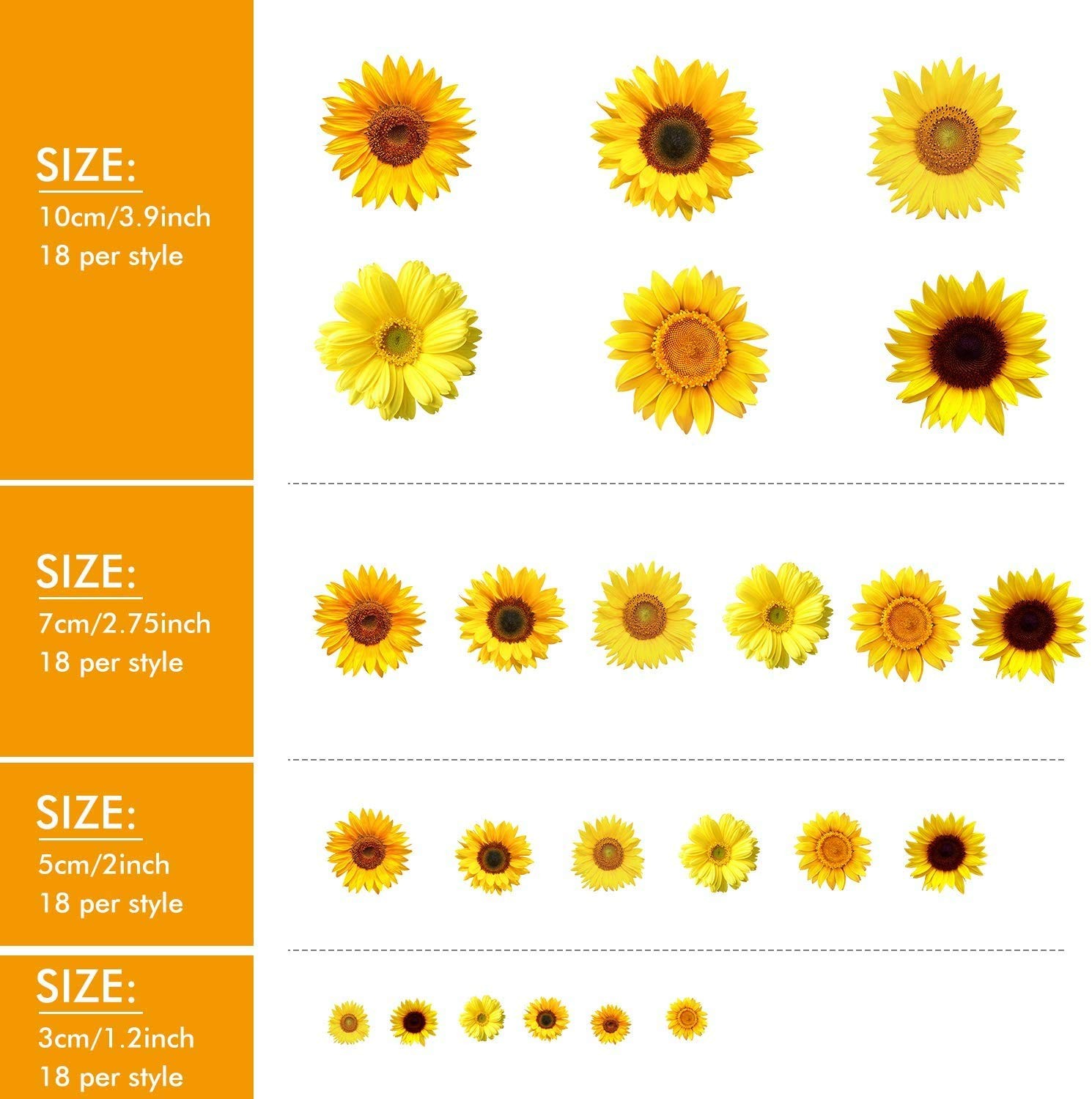 Zonon 72 Pieces Sunflower Wall Sticker 3 Count (Pack of 1), Bright