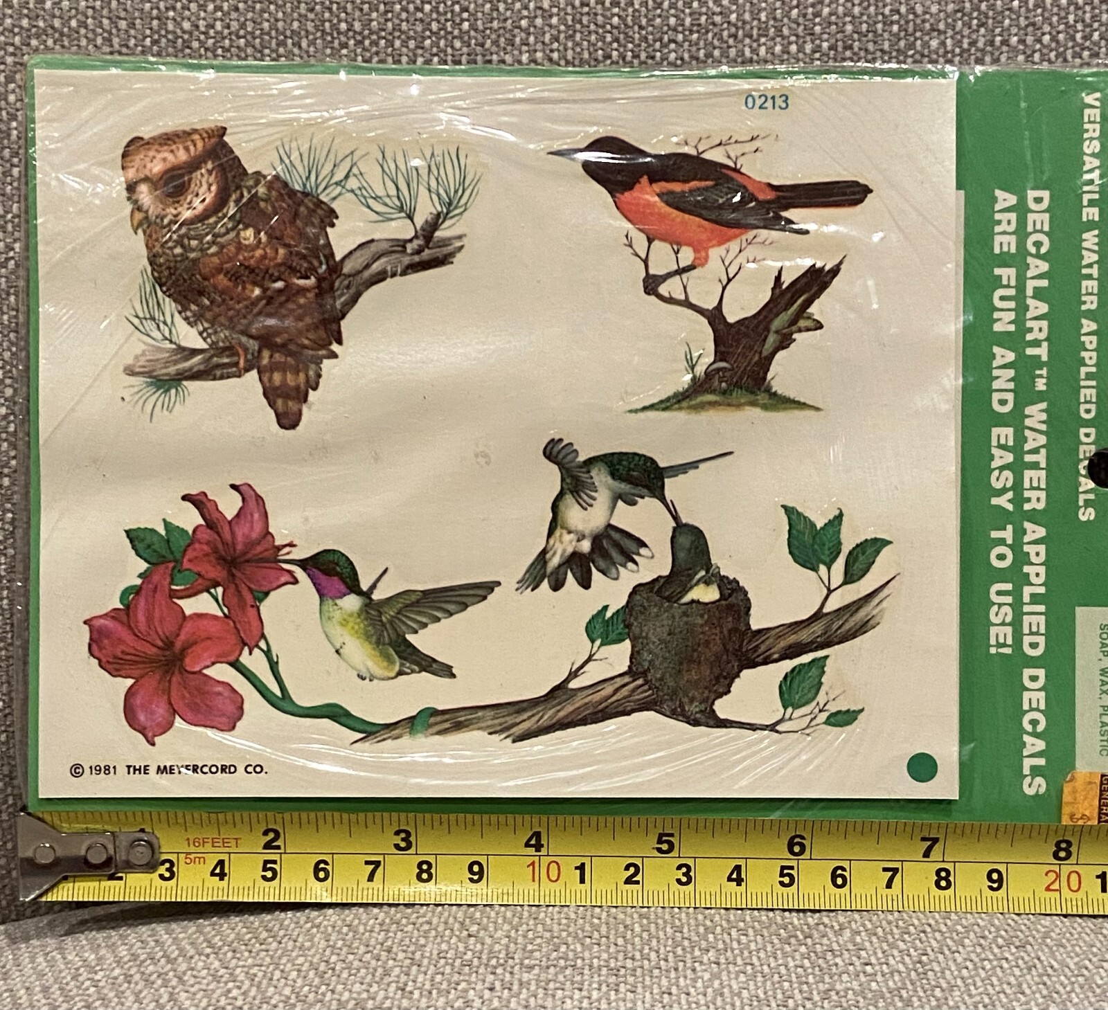 Vtg 1981 Meyercord Decal Art Decals Birds Hummingbird Owl Oriole Floral