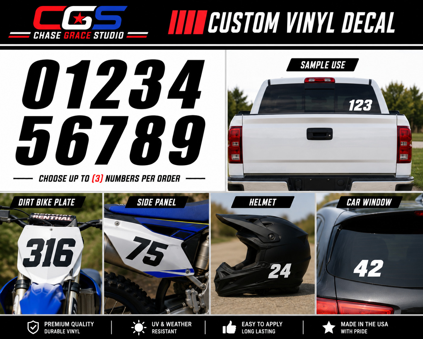 Custom Racing Number Vinyl Decal Sticker Dirt Bike BMX ATV MX Number Plate