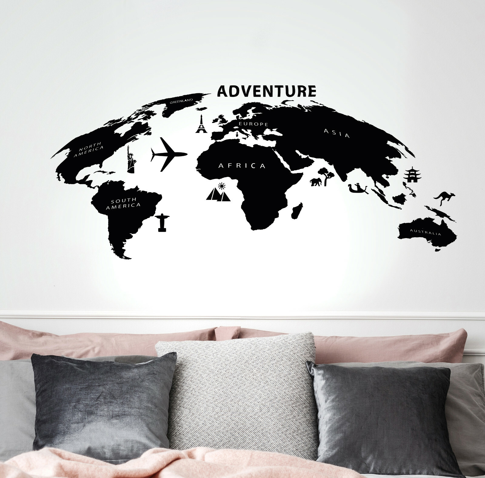 Vinyl Wall Decal Adventure Travel Map Atlas Stickers 35 in x 17.5 in gz280