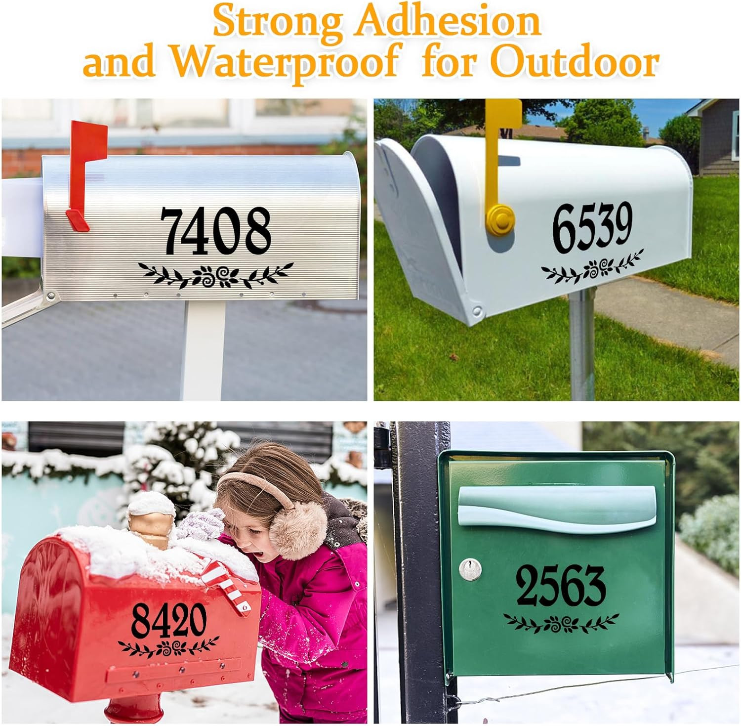 3 Inch Black Mailbox Numbers Stickers, 4 Set Waterproof Rustic Mailbox Decal, Se