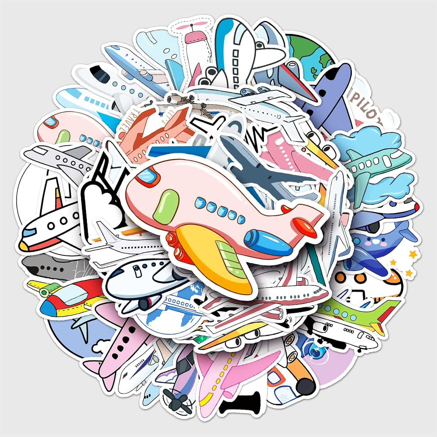 50Pcs Plane Stickers Airplane Aircraft Waterproof Vinyl Decals for Water Bottles