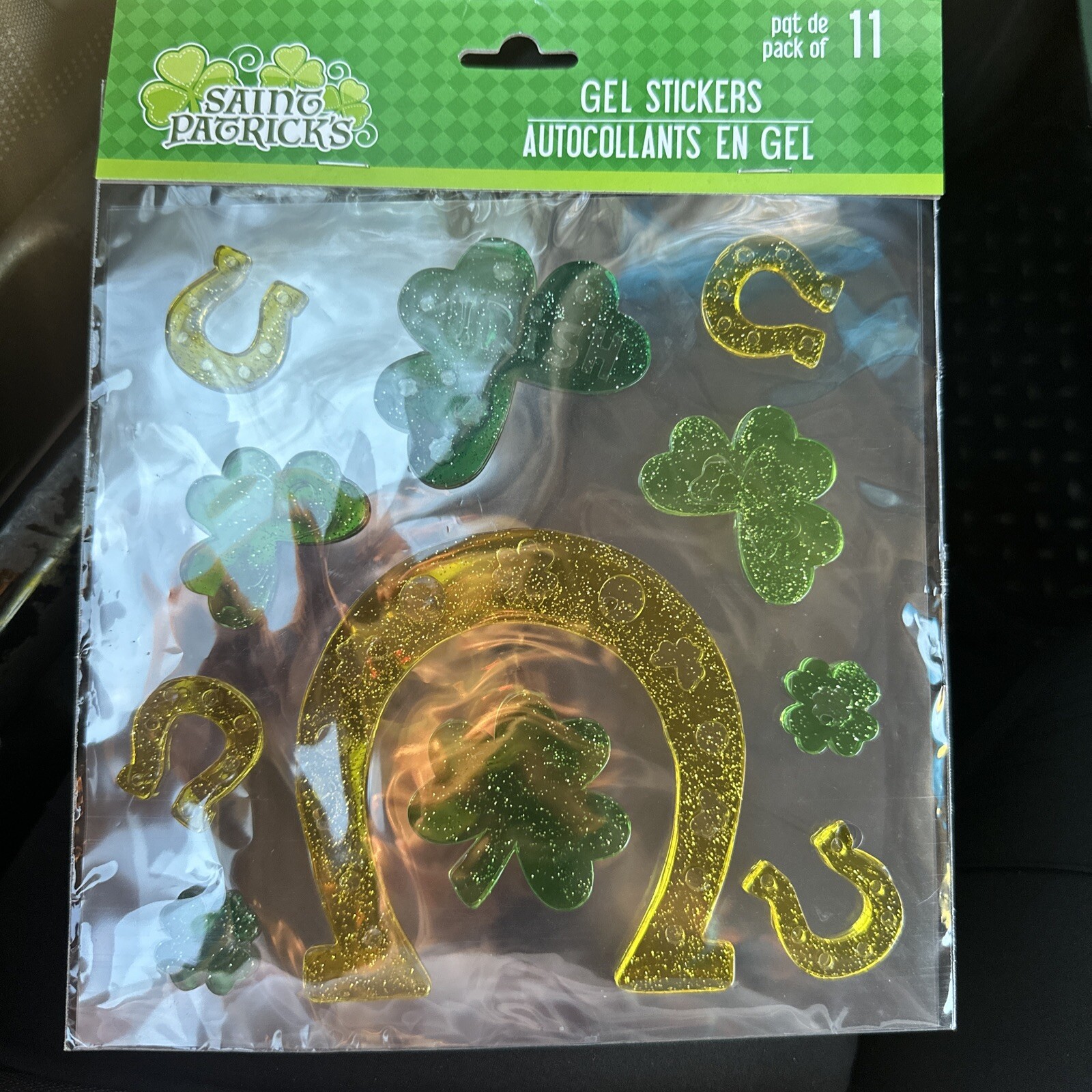 St Patrick's Day Shamrocks + Lucky horse shoe Window Gel Cling party decor