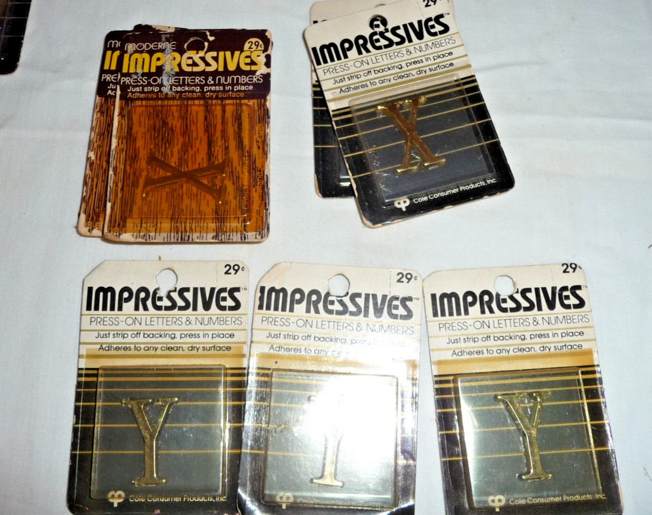 Lot 102 NEW VTG 80’s Moderne Impressives Press-on letters & numbers GOLD Brass
