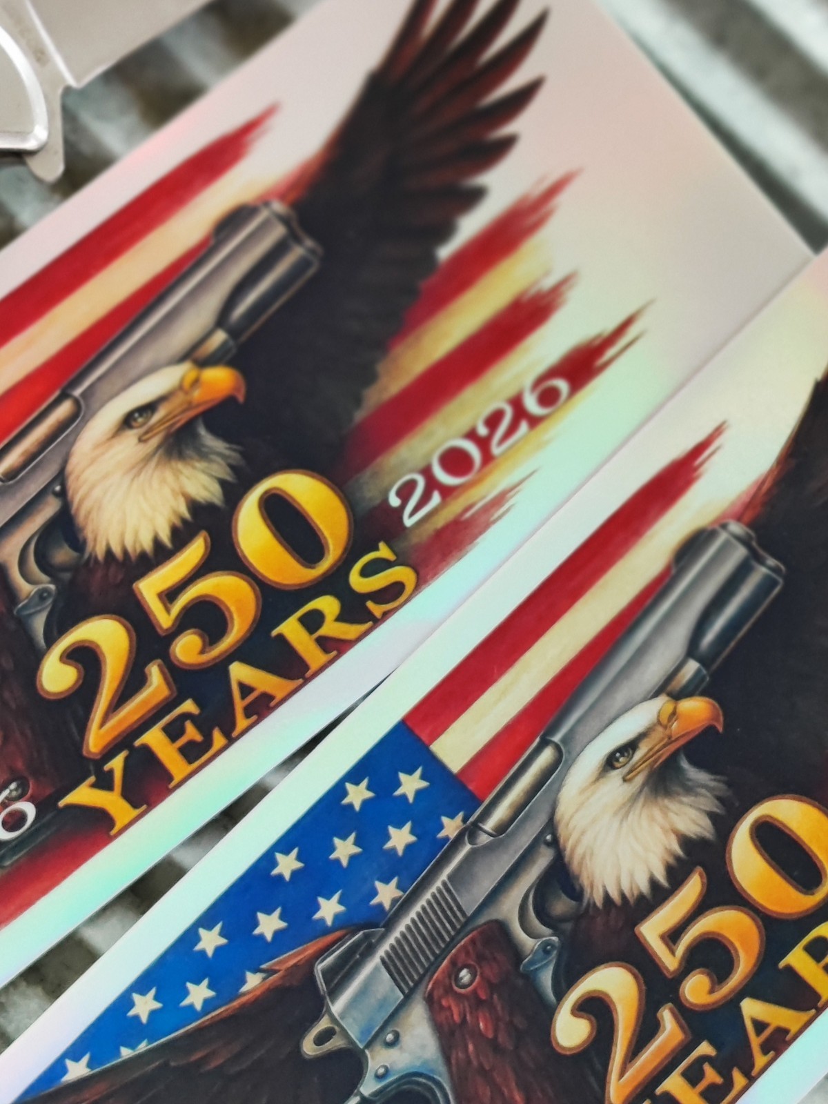 2 USA 250 Commemorative Holographic Eagle sticker Toolbox, Fridge Cooler Laptop