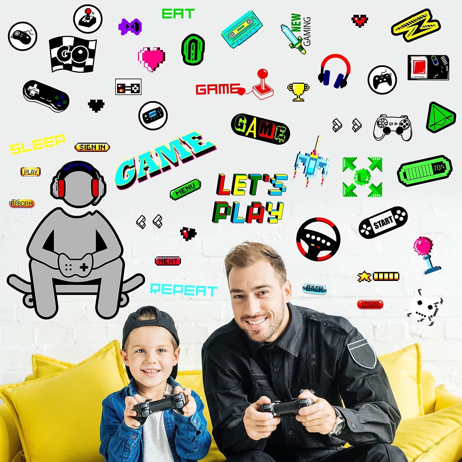 Glow In The Dark Game Wall Decal Video Game Controller Wall Decor for Boys Room