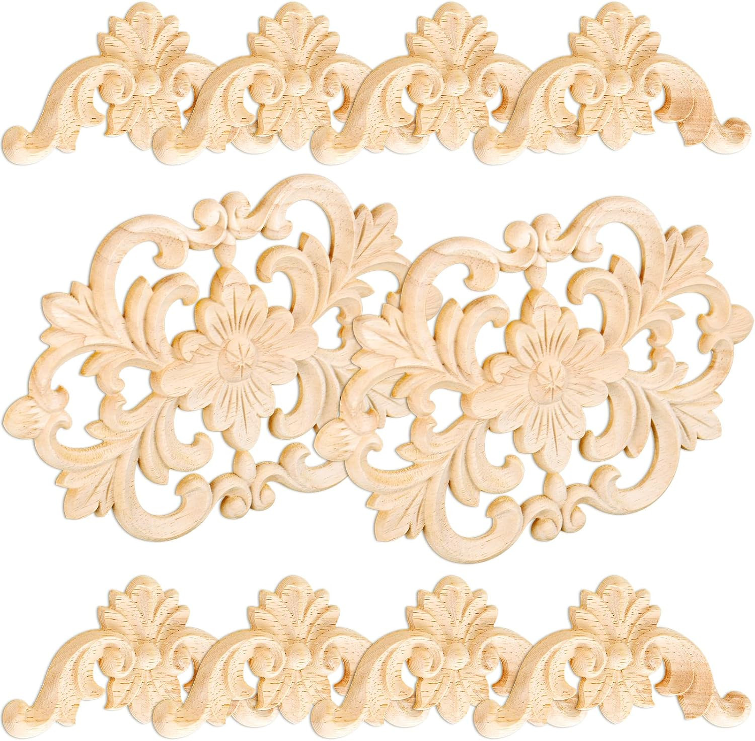10 Pcs Wood Appliques Decorative Wood Appliques Onlays for Furniture Door Cen…