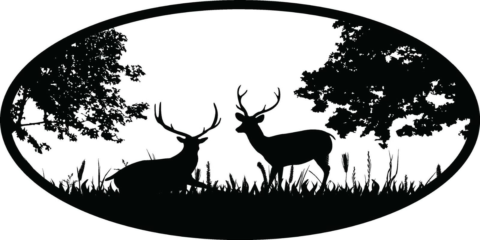 Deer in Forest Oval Shaped Vinyl Decal Home Décor 13" x 26"