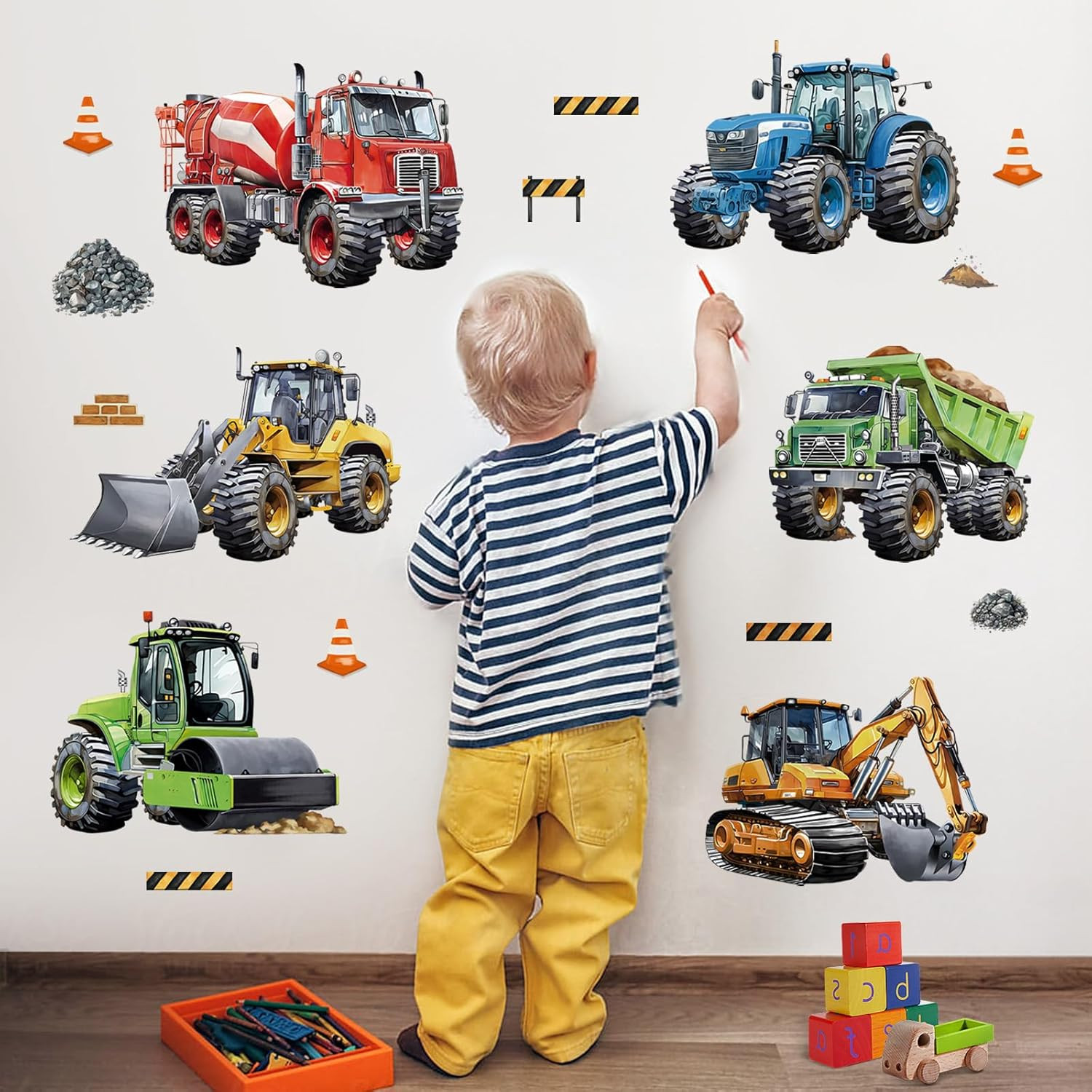 Construction Cars Wall Decals Trucks Tractor Vehicles Wall Stickers Baby Nurs…