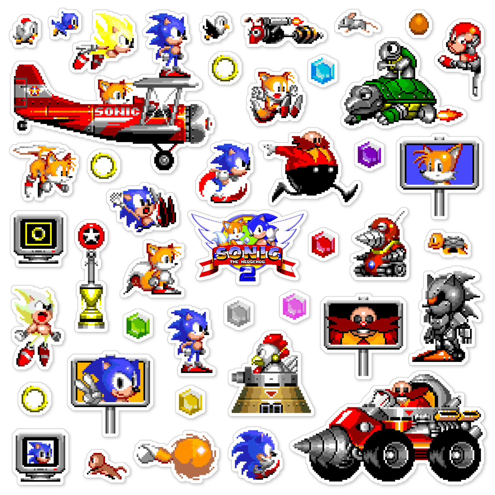 Sonic the Hedgehog 2 Stickers Sega Genesis Pixel Art 43 Sticker Pack