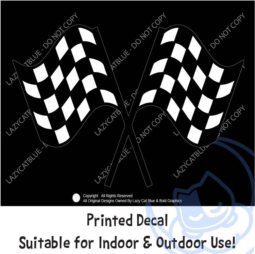 Racing Flags Finish Line Decal Sticker Printed DieCut Black White Checkered Flag