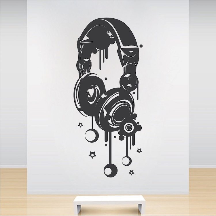 Headphones Wall Decal, Music Wall Vinyl, Coo Modern Headphone Wall Stickers, a23