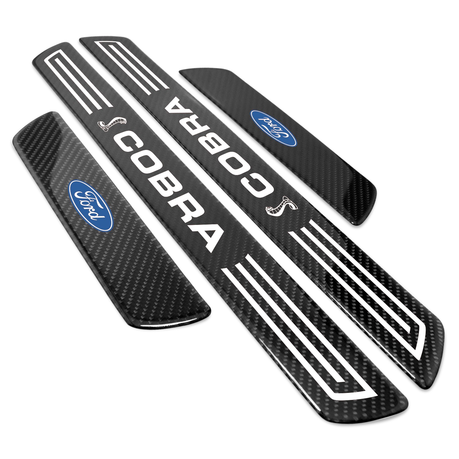 Ford Mustang Cobra X-Large Black Carbon Fiber 4 Pcs Universal Door Sill Plates