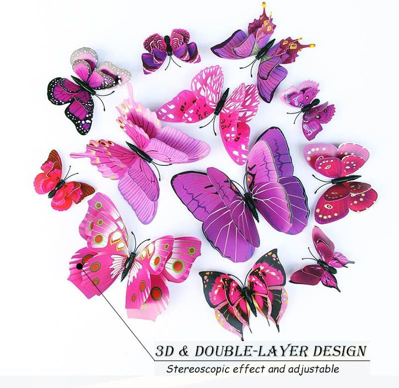 Butterfly Wall Decor 24/48 PCS, 3D Butterflies Stickers for Party Decorations wi
