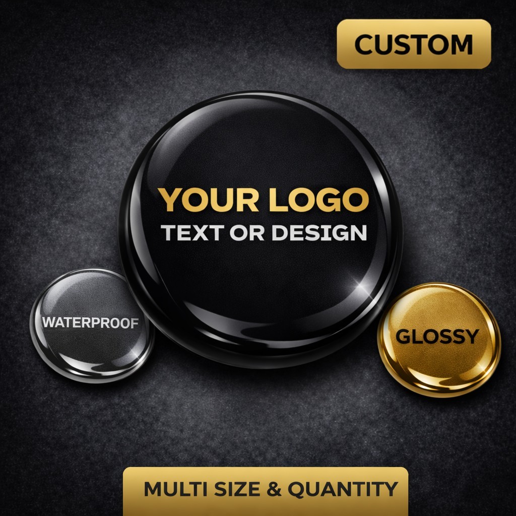 Personalised Custom 3D Domed Stickers Silicone Gel Resin Decals Emblem Name Logo