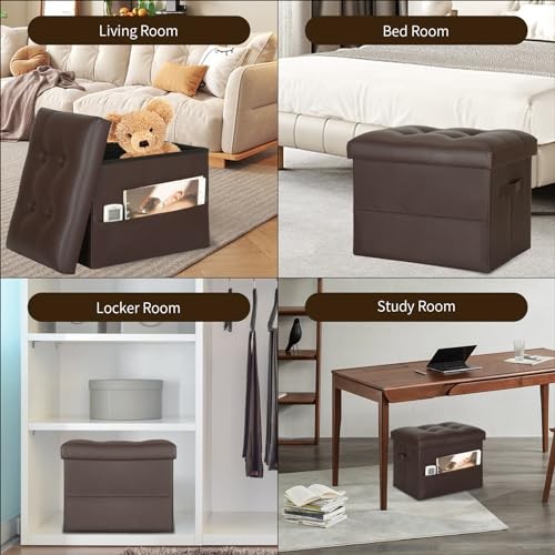 BelugaHelper Storage Ottoman Foot Rest Stool, Foldable Leather Footstool Storage