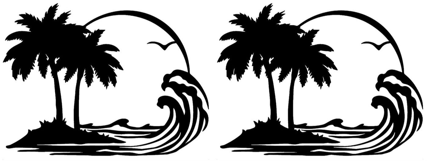 Palm Trees Waves Sunrise / Sunset 7" Vinyl Decal Car Truck Door Camper RV Window
